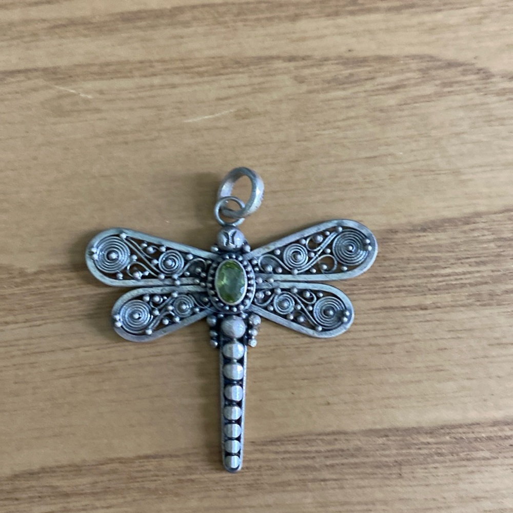 Peridot sterling  silver dragonfly pendant